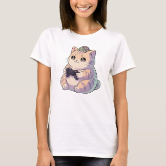 Cute Gamer Cat with Turtle Kawaii Gaming Kitty  T-Shirt
