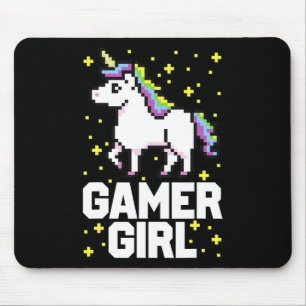 Cute Gamer Girl Galaxy Rainbow Unicorn Video Game Mouse Pad