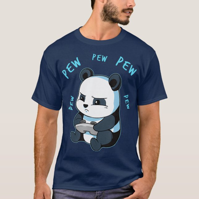 Cute Gaming Panda Pew Video Game Computer Player T-Shirt (Front)