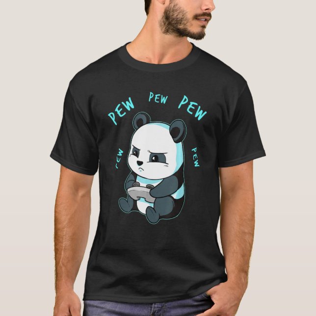 Cute Gaming Panda Pew Video Game Computer Player T-Shirt (Front)