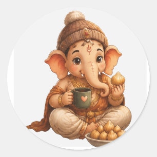 Cute Ganesha Ganesh Chaturthi Festival Classic Round Sticker