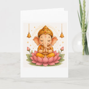 Cute Ganesha Meditation Lotus Ganesh Chaturthi Card