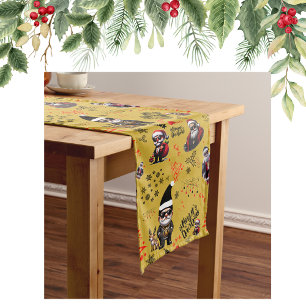 Cute Gangster Santa Merry Christmas on Gold Long Table Runner