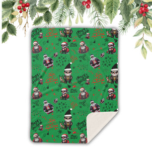Cute Gangster Santa Merry Christmas on Green       Sherpa Blanket