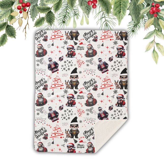 Cute Gangster Santa Merry Christmas on White |     Sherpa Blanket (Creator Uploaded)