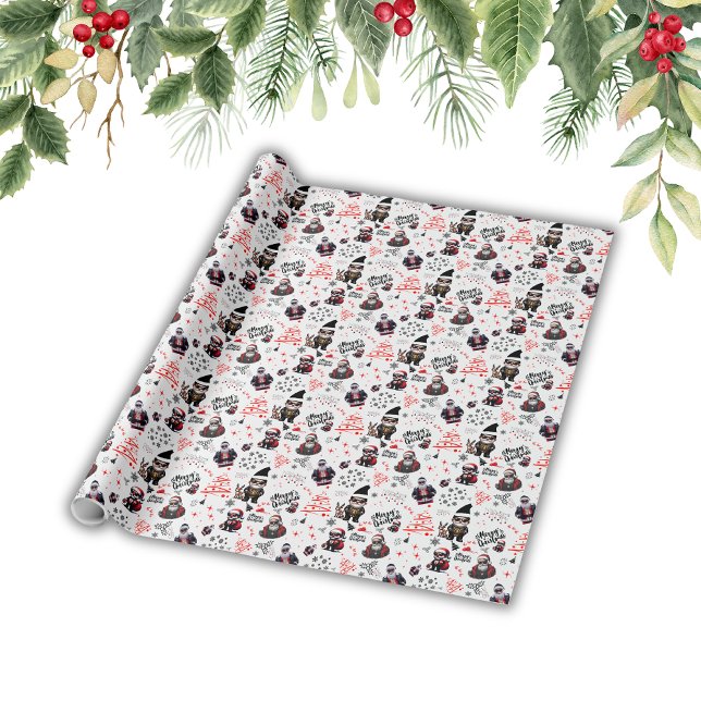 Cute Gangster Santa Merry Christmas on White |     Wrapping Paper (Creator Uploaded)