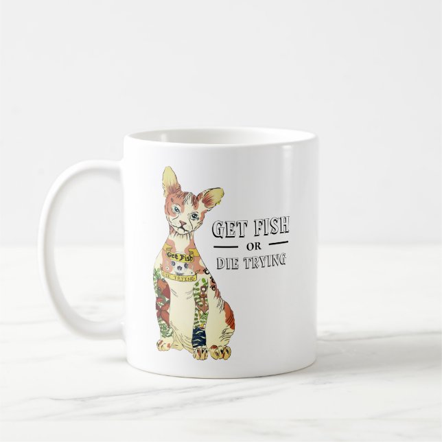 Cute Gangster Sphynx Cat Tattoo with Funny Saying Coffee Mug (Left)