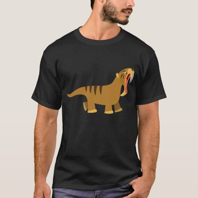 Cute Gaping Mouth Cartoon Thylacosmilus T-Shirt (Front)