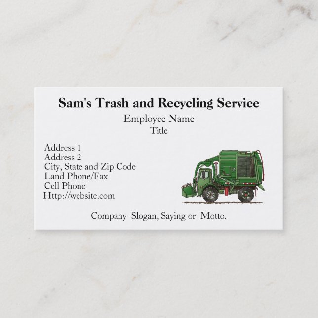 Cute Garbage Truck Trash Truck Business Card (Front)