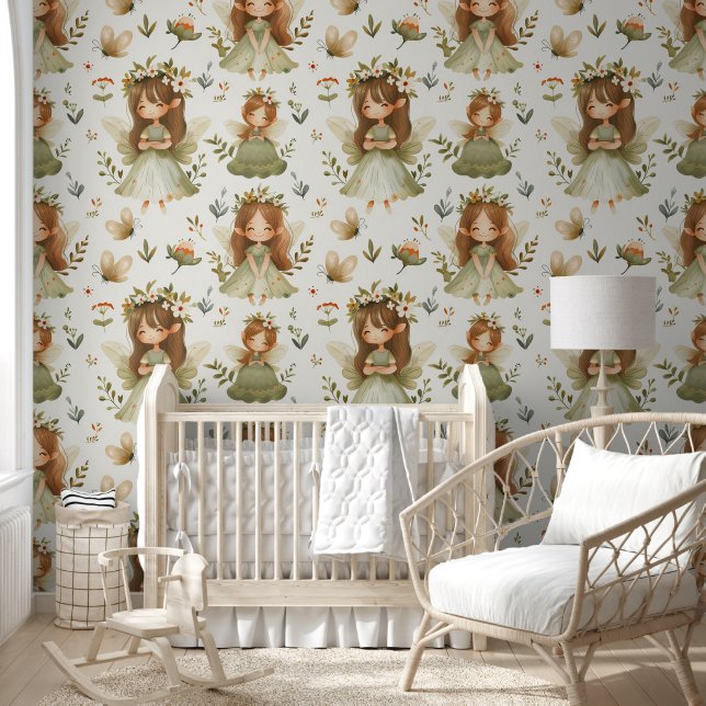 Cute Garden Fairies Butterfly Floral Nursery Wallpaper (Kids)