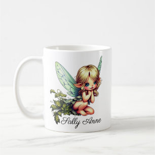 Cute Garden Fairy Girl Custom Name Coffee Mug