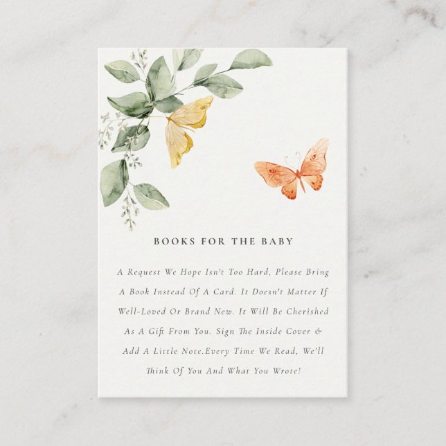 Cute Garden Fauna Butterfly Books For Baby Shower Enclosure Card (Front)