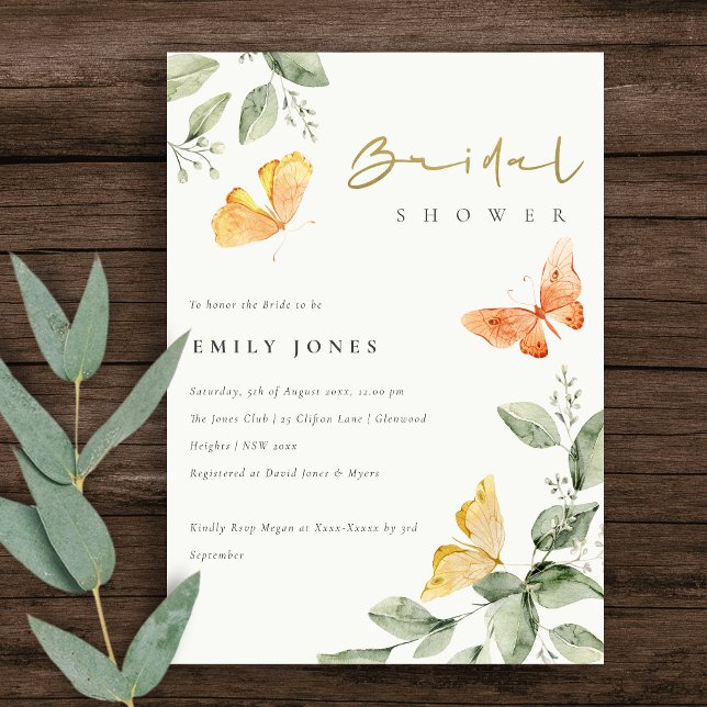 Cute Garden Foliage Butterflies Bridal Shower Invitation (Creator Uploaded)
