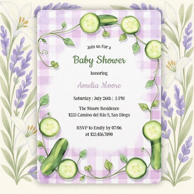 Cute Garden Fresh Theme Cucumber Baby Shower Invitation (Garden Cucumber Baby Shower Invitation – Whimsical & Fresh Design)