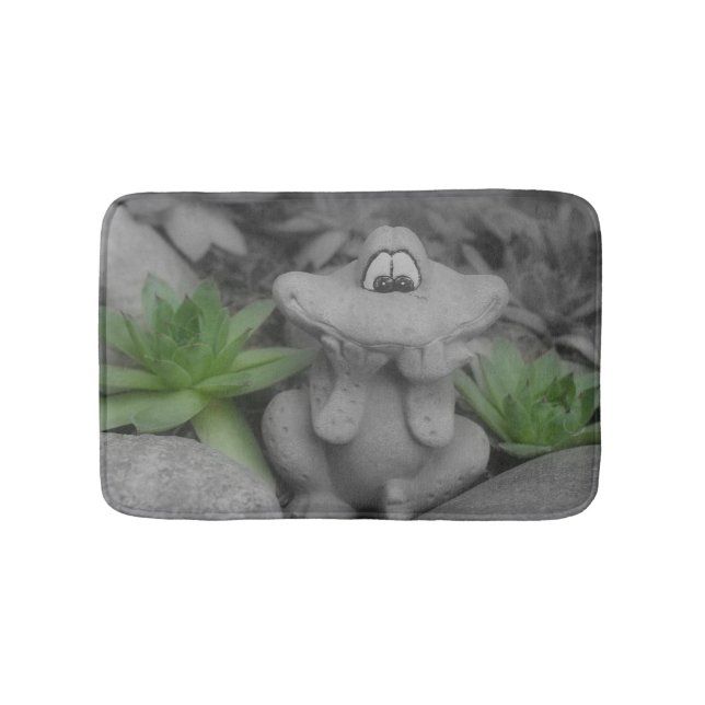 Cute Garden Frog And Succulents Bath Mat (Front)