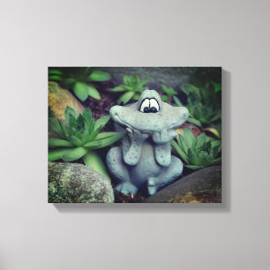 Cute Garden Frog Succulent Garden Canvas Print