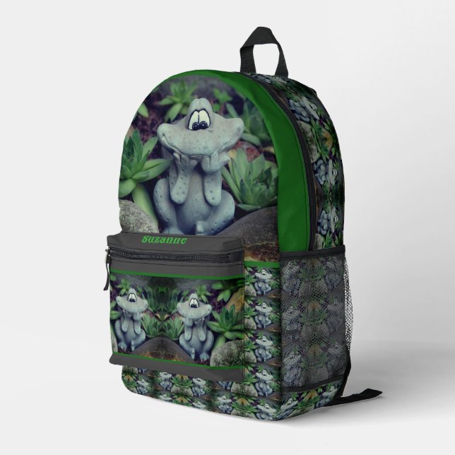 Cute Garden Frog Succulent Garden  Printed Backpack (Back Corner Right)