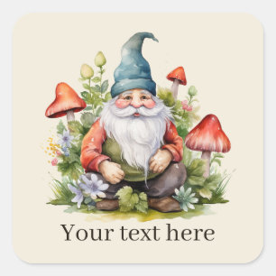 Cute Garden gnome add text Square Sticker