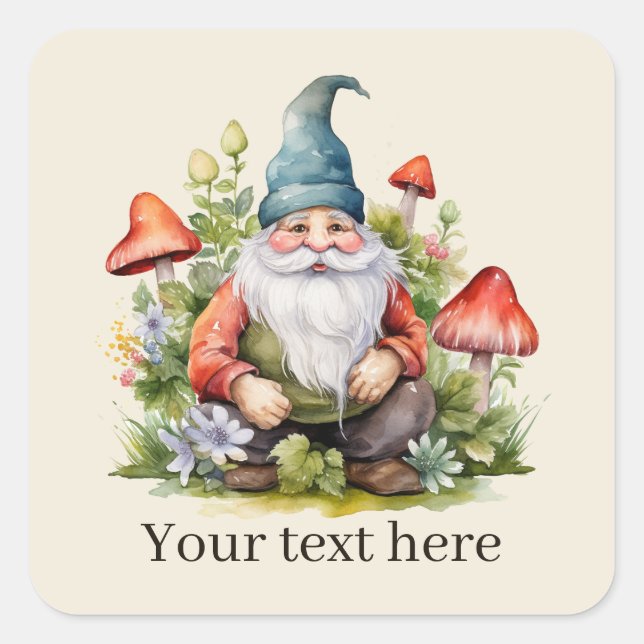 Cute Garden gnome add text  Square Sticker (Front)