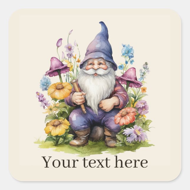Cute Garden gnome add text Square Sticker (Front)