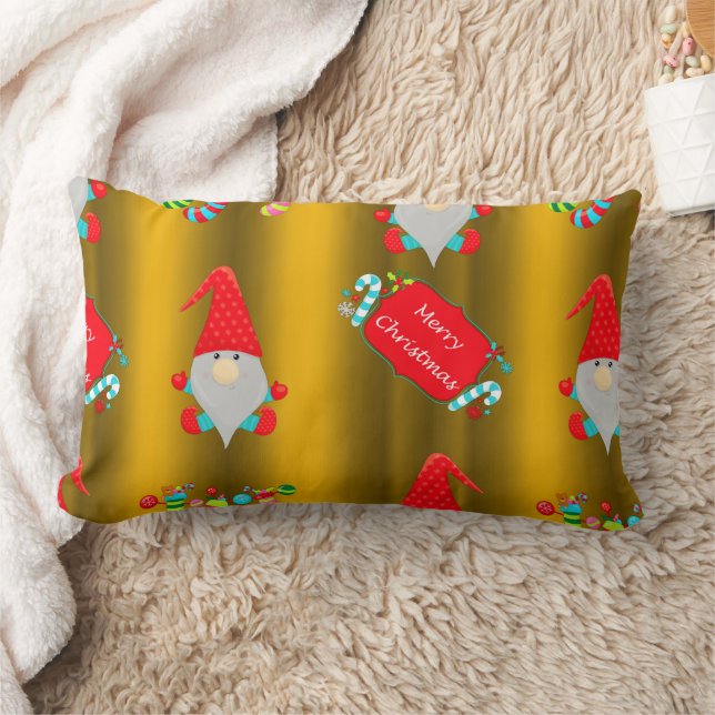 Cute Garden Gnome Gold Christmas Lumbar Cushion (Blanket)