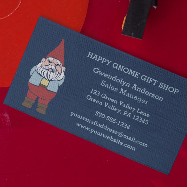 Cute Garden Gnome Navy Blue Custom Business Card (Creator Uploaded)