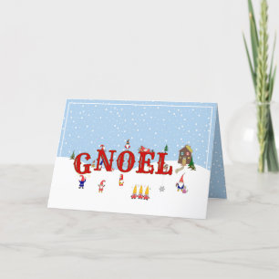 Cute Garden Gnome Noel Christmas Family Photo Holiday Card
