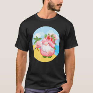 Cute Garden Gnome On The Beach Flamingo Women's Su T-Shirt