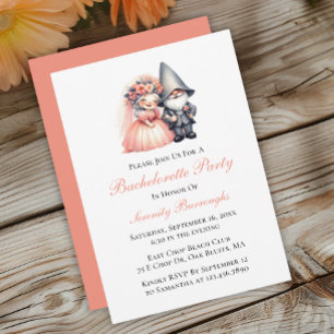 Cute Garden Gnome Orange Bachelorette Party  Invitation