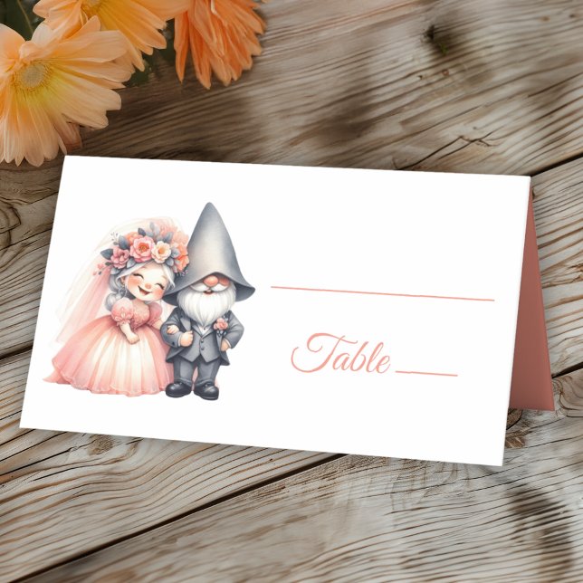 Cute Garden Gnome Rustic Orange Summer Wedding Place Card (Creator Uploaded)