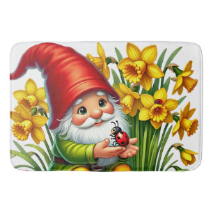 Cute Garden Gnome with Flowers Bath Mat