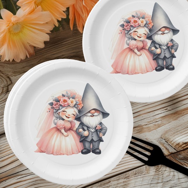   Cute Garden Gnome Woodland Orange Wedding  Paper Plate (Creator Uploaded)