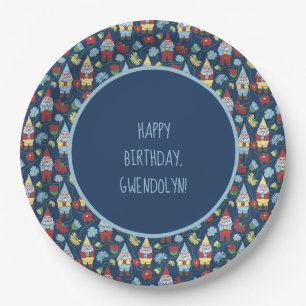 Cute Garden Gnomes and Flowers Personalised Paper Plate