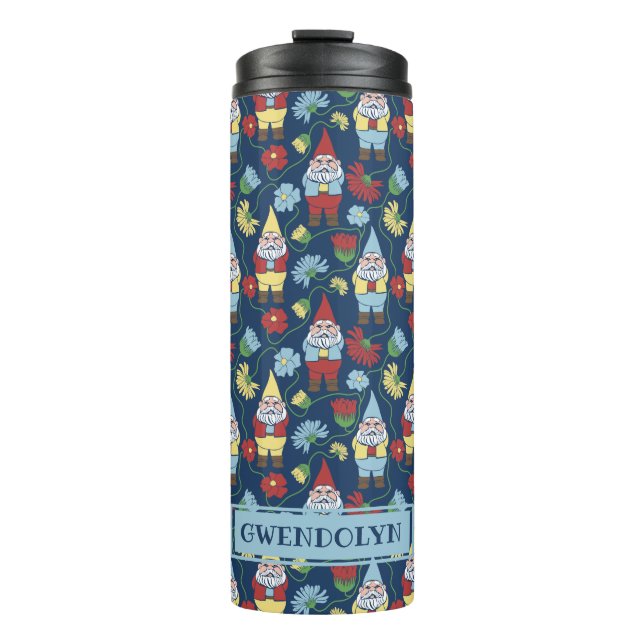 Cute Garden Gnomes and Flowers Personalised Thermal Tumbler (Front)