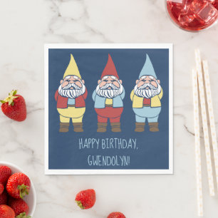 Cute Garden Gnomes Custom Message Party Napkin