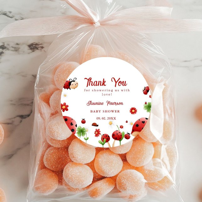 Cute Garden little ladybug baby shower Invitation Classic Round Sticker (Creator Uploaded)