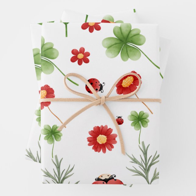 Cute Garden little ladybug baby shower  Wrapping Paper Sheet (In situ)