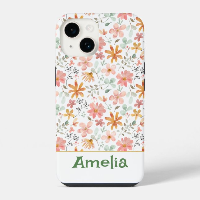 Cute garden pink orange pattern name iPhone case (Back)