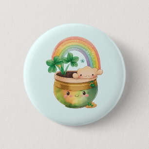 Cute Garden Planter with Rainbow & Clover 6 Cm Round Badge