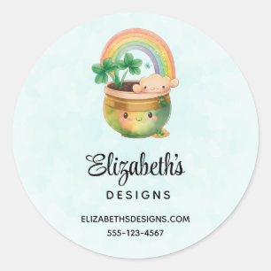 Cute Garden Planter with Rainbow & Clover Business Classic Round Sticker