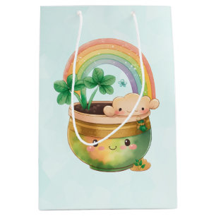 Cute Garden Planter with Rainbow & Clover Medium Gift Bag