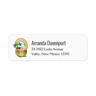 Cute Garden Planter with Rainbow & Clover Return Address Label