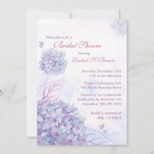 Cute Garden Purple Hydrangea Floral Bridal Shower Invitation