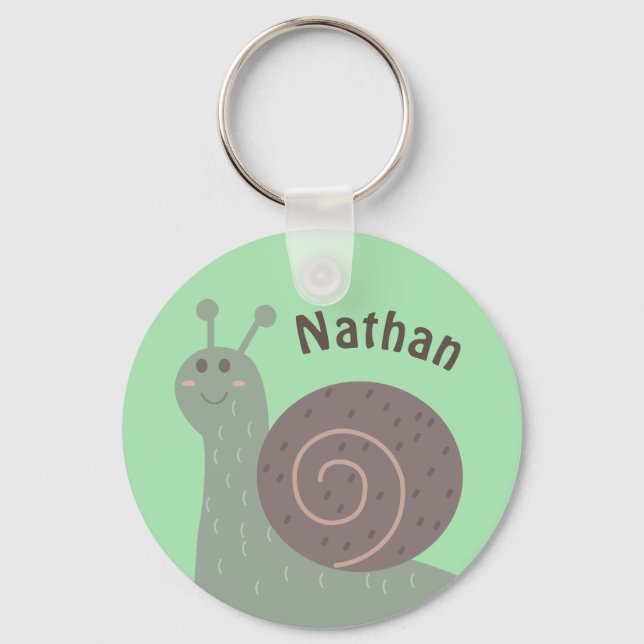 Cute Garden Snail Personalised Kids Key Ring (Front)