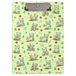 Cute Gardener Bear and Tomato Garden Seamless Patt Clipboard