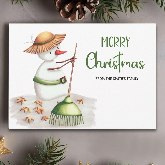 Cute Gardener Snowman Merry Christmas Holiday Card (Creator Uploaded)