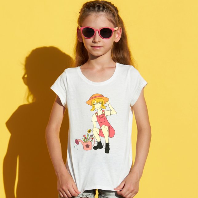 Cute Gardening Girl and Flower Girl Blonde Hair  T-Shirt (Creator Uploaded)