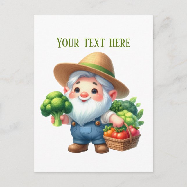 Cute gardening gnome mixed vegetable customisable postcard (Front)