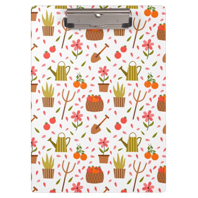 Cute Gardening Tools and Plants Seamless Pattern Clipboard (Front)