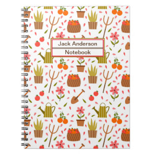 Cute Gardening Tools and Plants Seamless Pattern Notebook